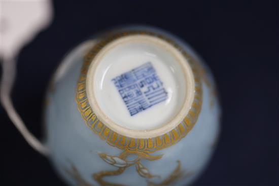 A Chinese gilt decorated clair de lune ovoid jar, Qianlong mark but later, H. 7.2cm